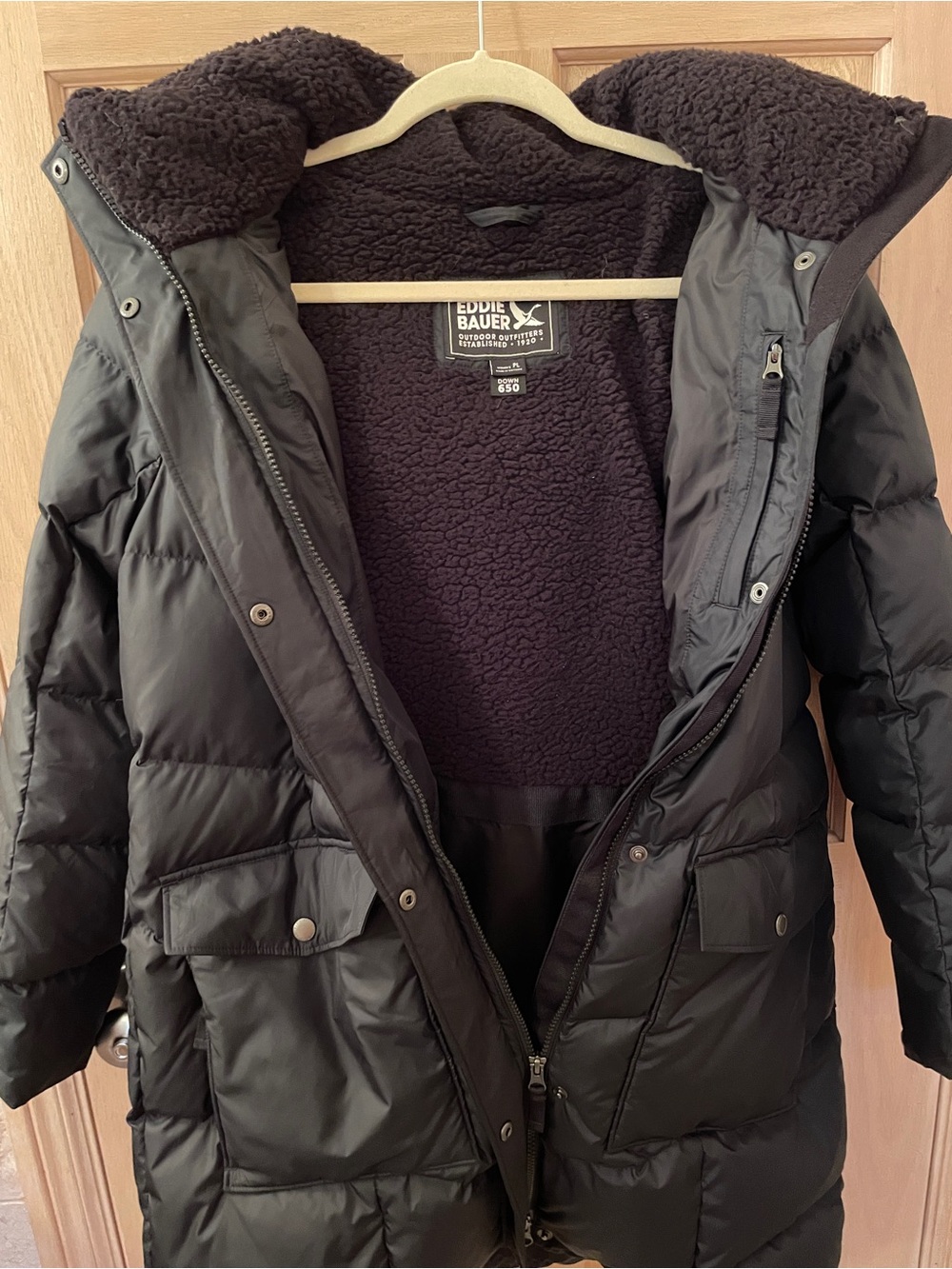 Eddie Bauer 650 Black Long Puffer Coat with Faux Fur Hood - Picture 2 of 11